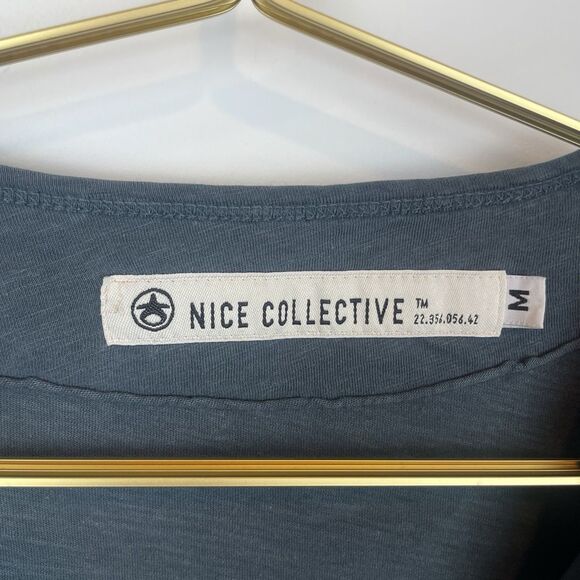 Nice Collective Long Sleeve Gray Blue Henley Size M Small Hole - Picture 3 of 8